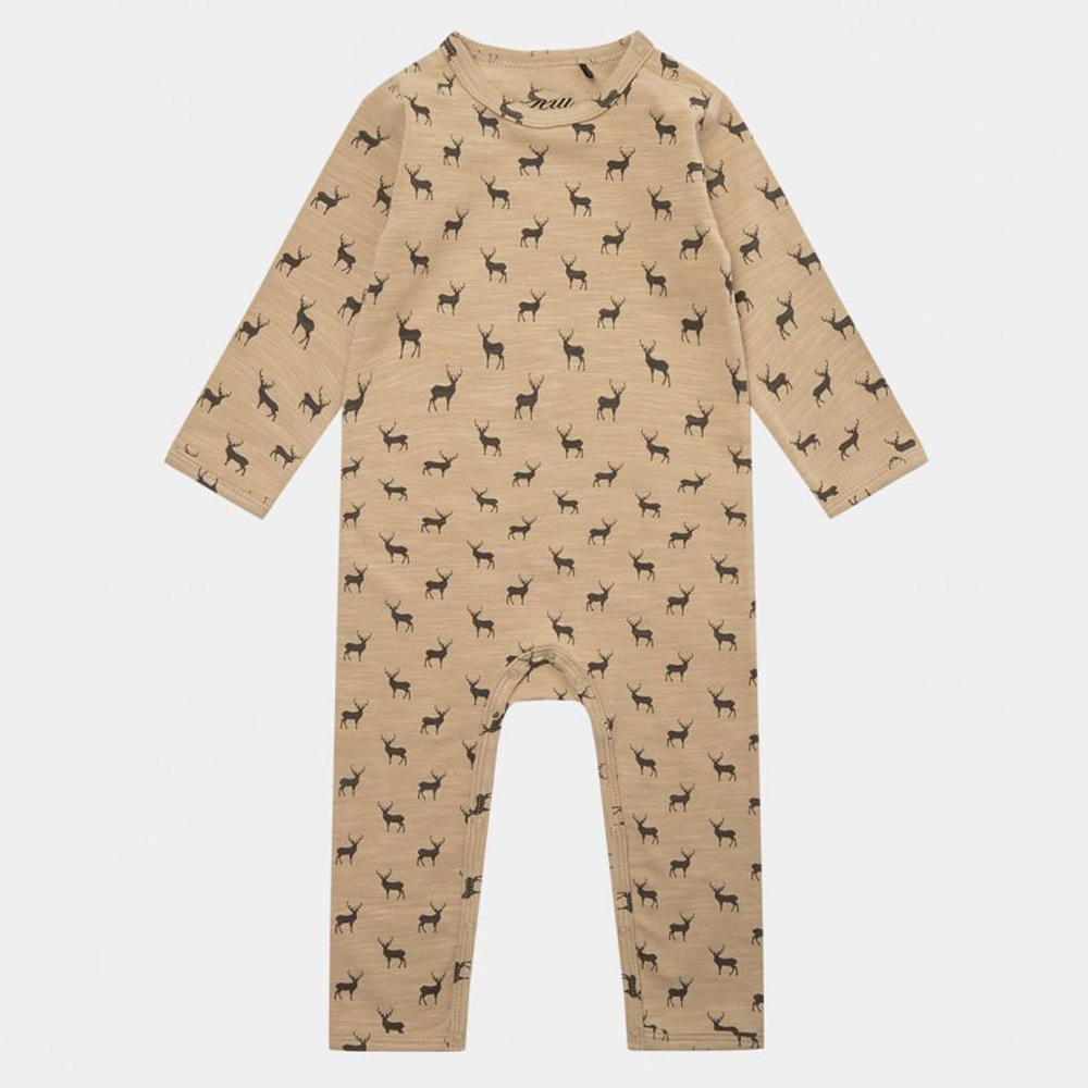 Newborn Baby Girl Deer Printed Romper Jumpsuit Long Sleeve Cotton Knit Bodysuit Romper