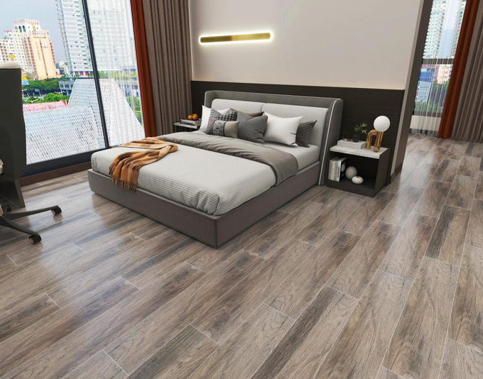 Non Slip Wooden Plank Porcelain Tile Floor Interior Living Room Gray Wood Ceramic Tile 20cm Width 100cm Length
