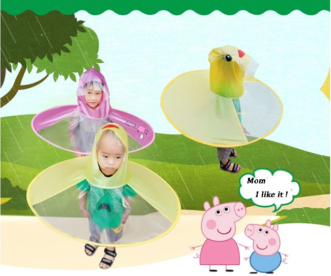 Yellow Duck Childrens Waterproof Ponchos , Baby Hiking UFO Raincoat Cloak