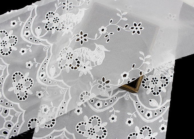 49 Inch Chiffon Embroidered Lace Fabric With Floral Bird Eyelet