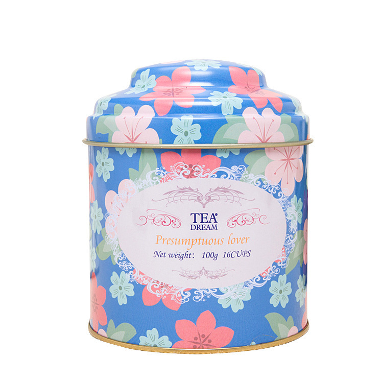 Wholesale Custom Printed Eco Friendly Tea Can Packaging Coffee Metal Empty Sealed Round Double Lid Tea Tin