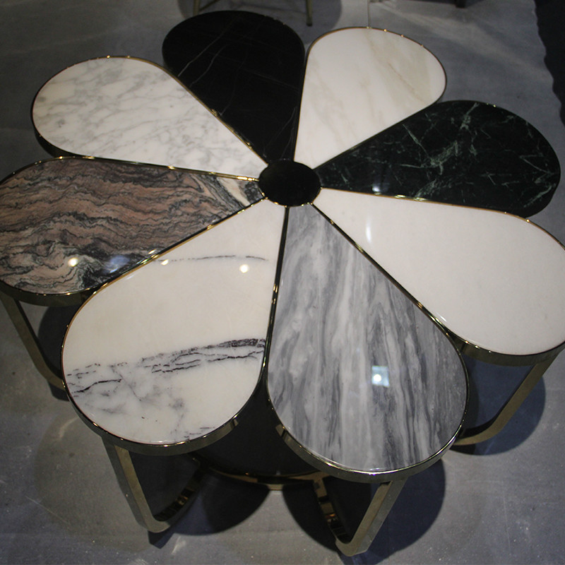 Nordic Flower Shape Hotel Lobby Furniture Metal Leisure Marble Tea Table