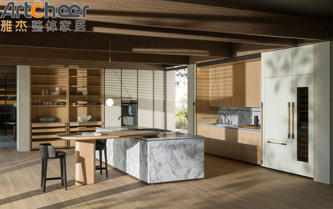 Modern Stylish Kitchen Cabinet with Light Oak Veneer Laminated and Customizable Size