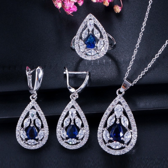 CZ charm pendant necklace dainty jewelry Water Drop Necklace and Earring Sets Big Wedding Jewelry Sets For Brides