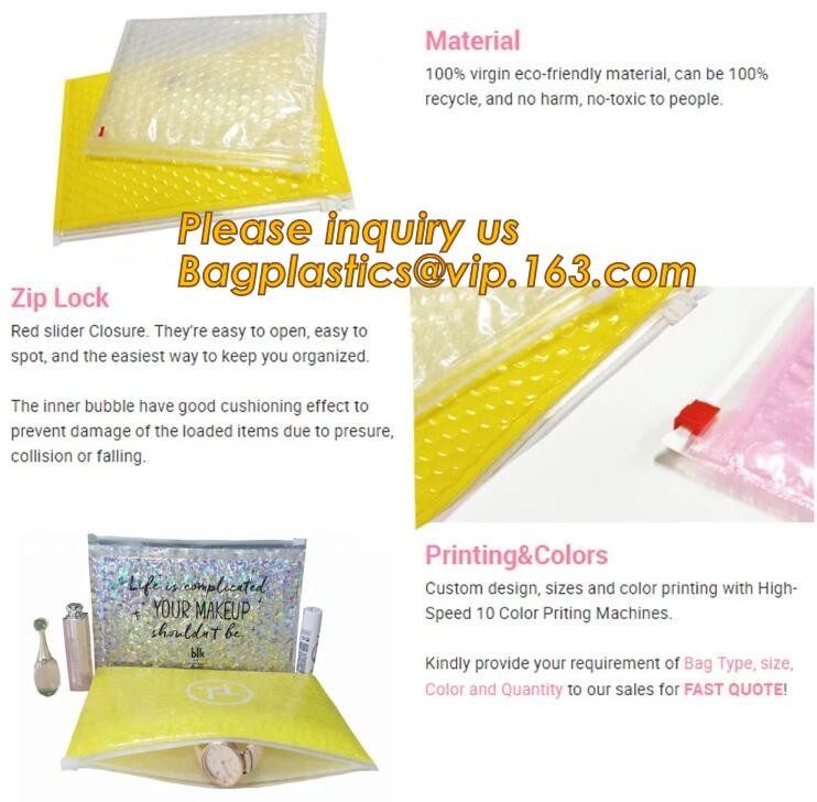 Cosmetic Slider Zip lockkk Bubble Bags Bubble Slide Pouch,Zip lockkk esd bubble bag bubble packaging wrap cosmetic pouch slide