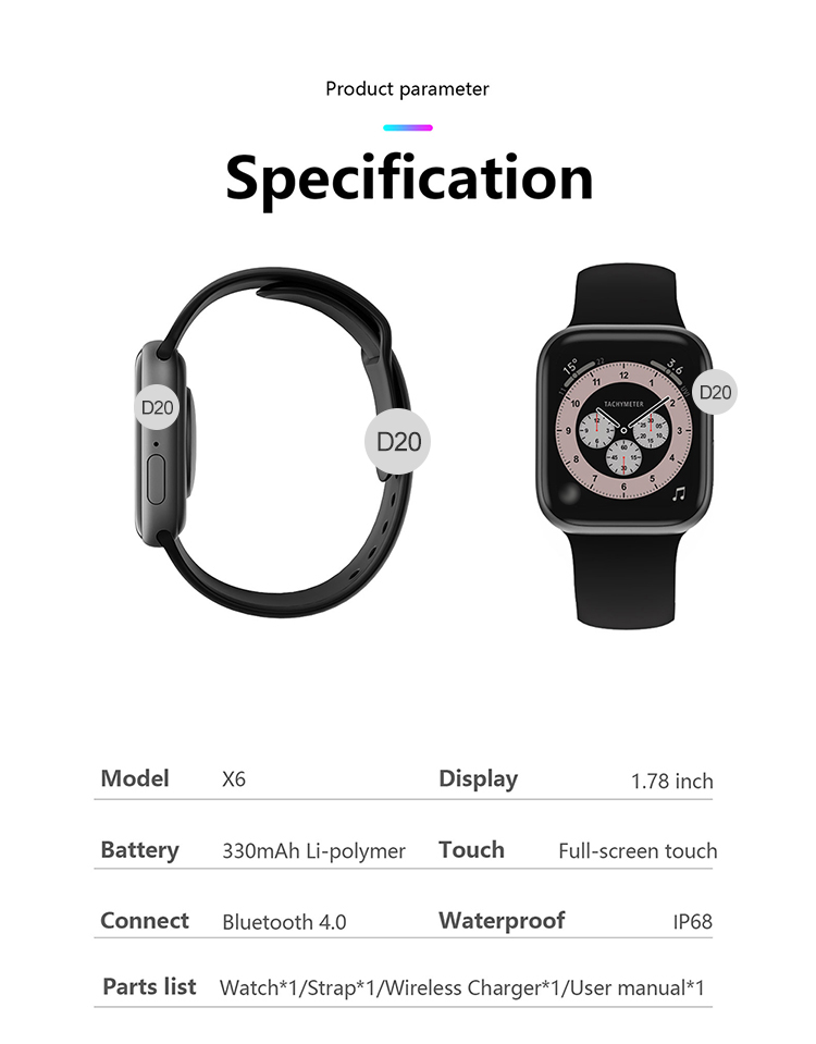 Touch Screen 2.5D IP68 Waterproof Smartwatch IOS9.0 TFT Color