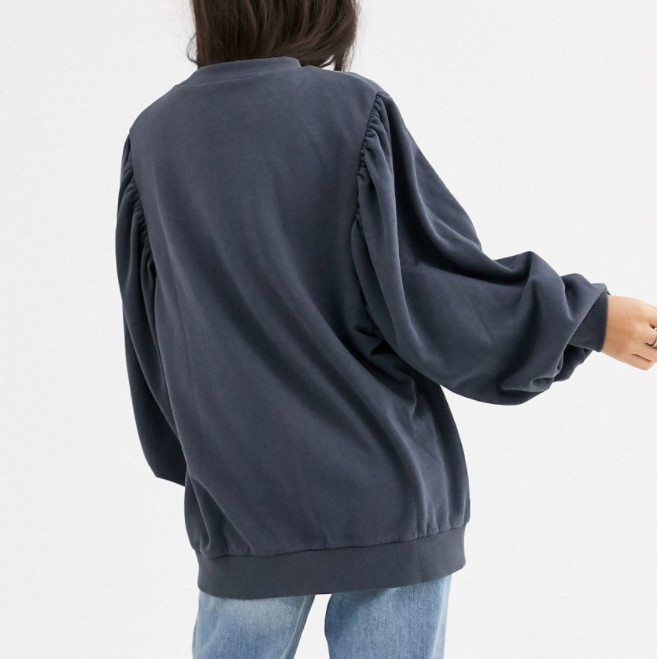 Oversize 100 Cotton Women Balloon Sleeve Sweatshirt Plain Crew Neck Sweatshirt