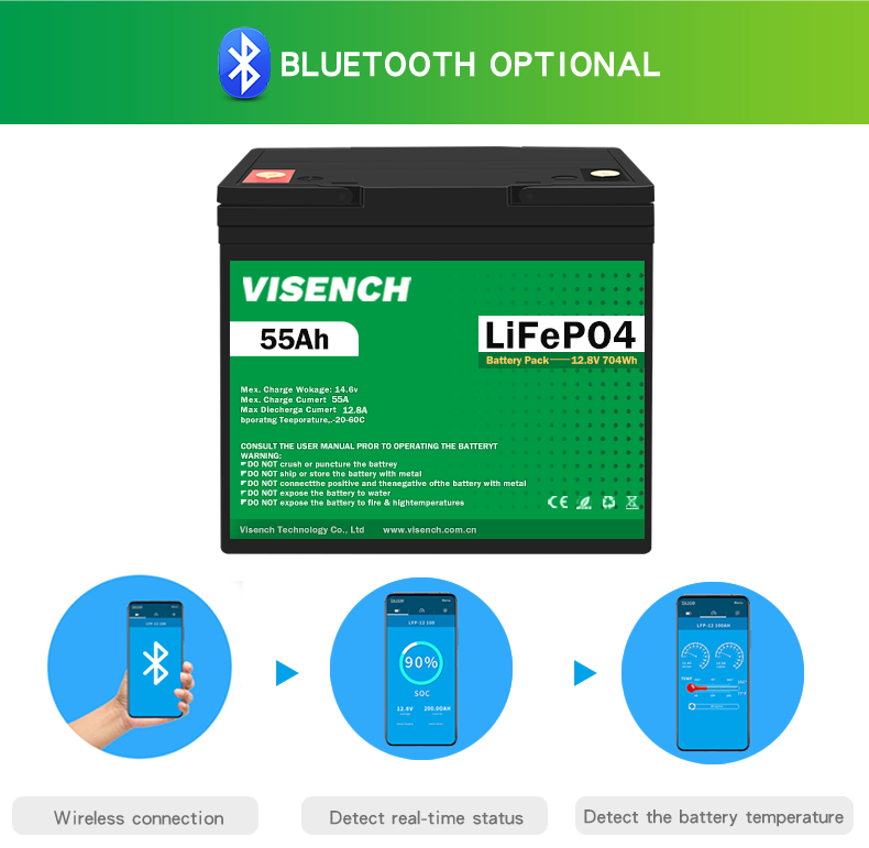 Visench Best Seller 12 V 55Ah Deep Cycle Solar Rv Caravan Marine 12 Volt Lithium Ion Batteries 12V 55Ah Lifepo4 Battery