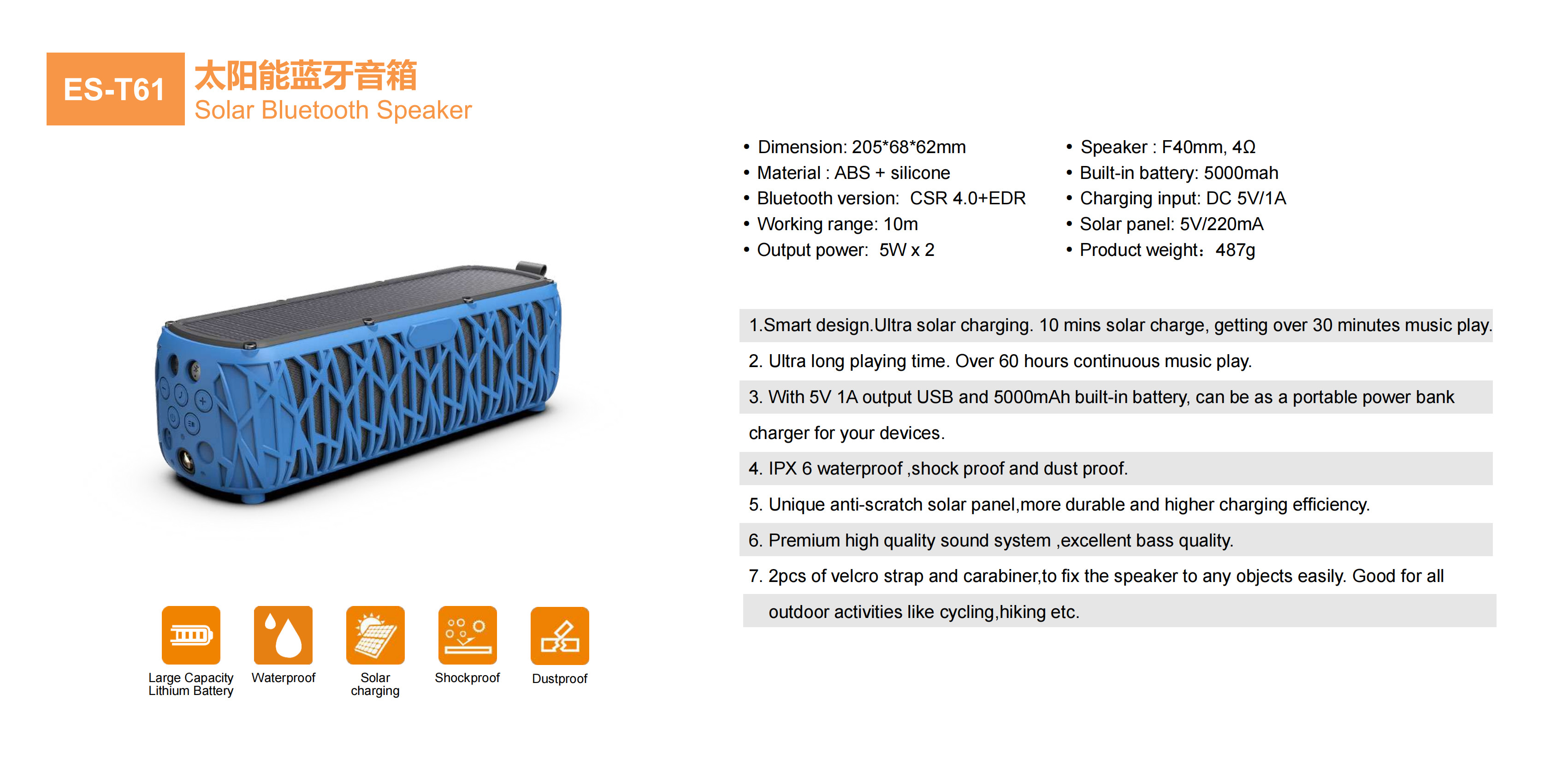 9W Solar Waterproof Bluetooth Speaker Power Bank | Best Manufacturers, Suppliers, Exporters, Importers, Buyers,