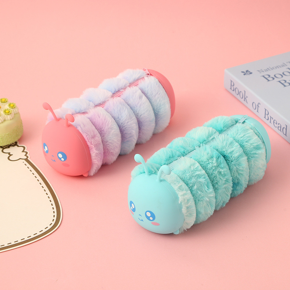Cartoon Style Cute Plush Doll Pencil Pouch Silicone Tastless Makeup Bag For Stationery School Supplies Pencil Case Bag