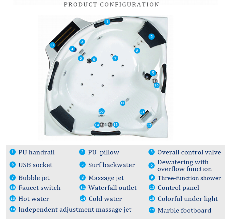 Hydrotherapy Spa Massage Bathtub Hot Tub 2 Person Air Bubble Jet 1.56m