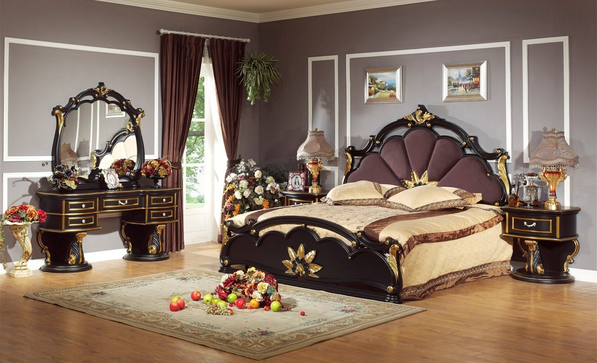 1800*2000*1500 Antique Double Bed Set Apartment Luxury Oak Wood Fabric Bed
