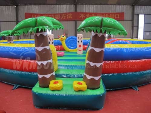 Tropical Style Kids Blow Up House / Toddler Jump House 7.3x6x2m