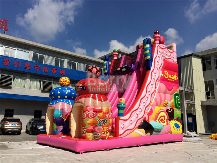 Pink Candy 0.55mm PVC tarpaulin Outdoor Giant Inflatable Slide / Blow Up Amusement Park