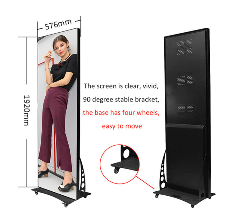Universal Wheel Acrylic Cover P3 Ultra Thin Digital Advertising Led Poster