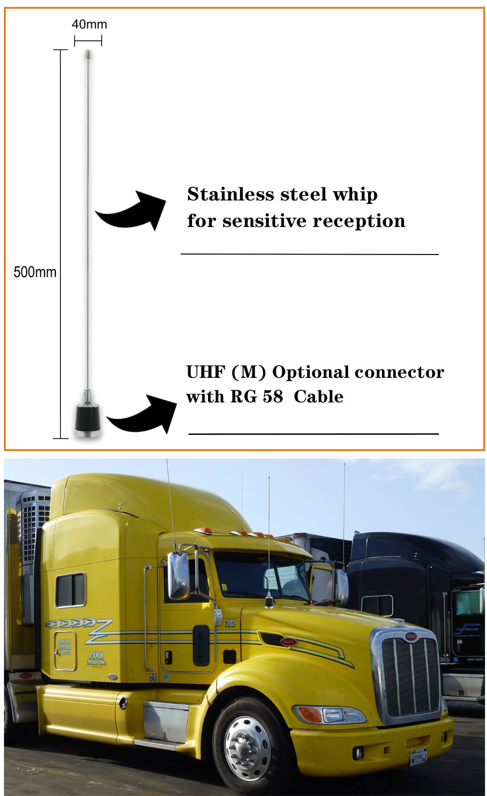 Aluminum Whip Mobile CB Radio 433mhz Antenna With NMO Type Mount