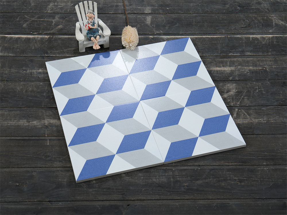 Blue And White Vintage Geometric Ceramic Rustic Tile For Hotel And Durable 200x200mm Floor Tile For Kitchen