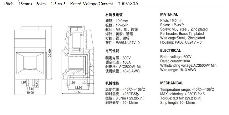 KF139-19.0 terminal block PCB use tin coated on PCB board, PCB plate, green screw terminal block