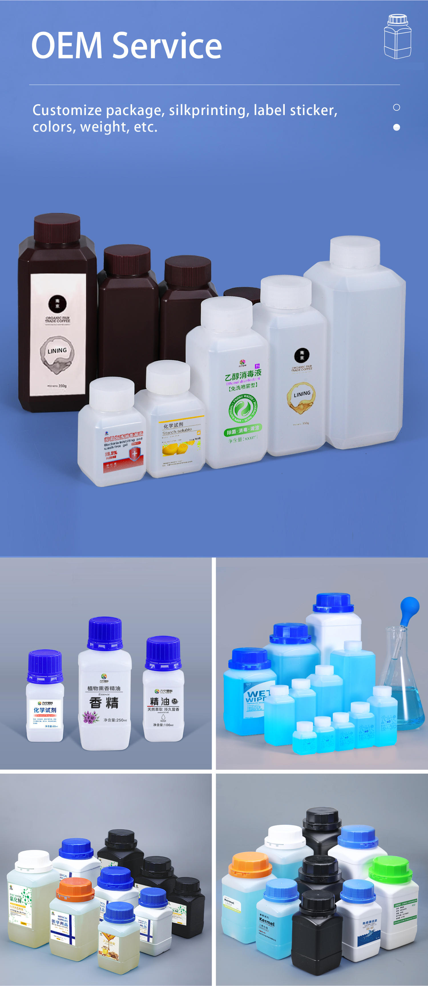 Lab Chemical HDPE Plastic Laboratory Bottles Reagent Sealed Container 30ml