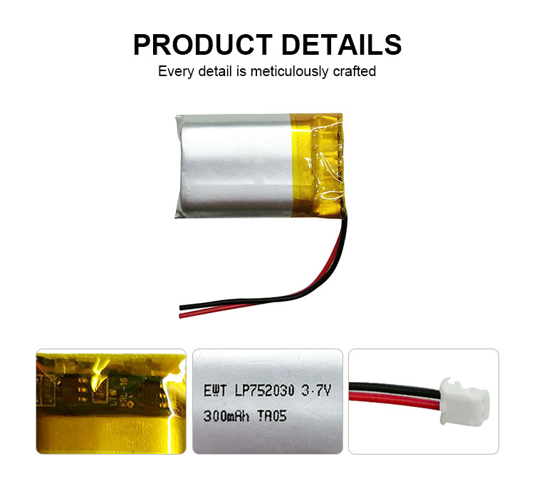 752030 Mini Lipo Battery 3.7v 300mah Rechargeable Li Polymer Battery Pack