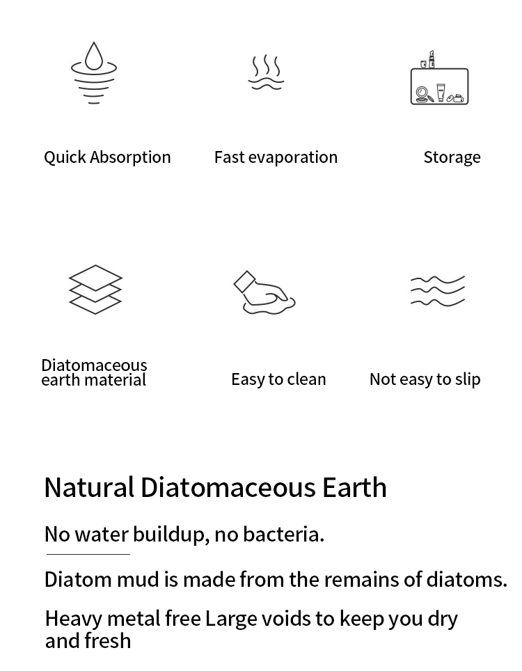 White/Grey/Custom Color Absorbent Diatom Stone Mat for Bath and Kitchen Fast Drying