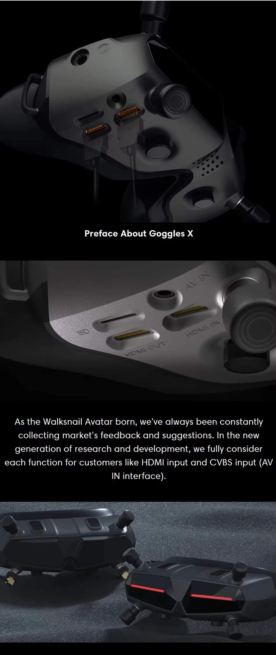 Walksnail HD X 1080P 100FPS Built-in Gyro Bluetooth Wi-Fi Module Avatar Goggles 7-26V FPV Drones Fixed-Wing Security Protection
