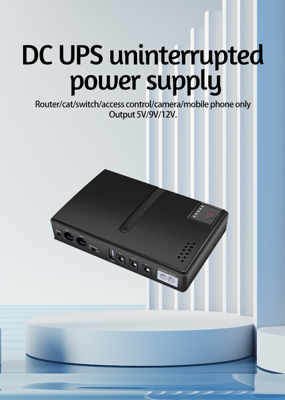 Mini 10400mAh 36W Uninterruptible Power Supply (UPS) for Router Modem CCTV Security Camera AC DC Configurable Power Source