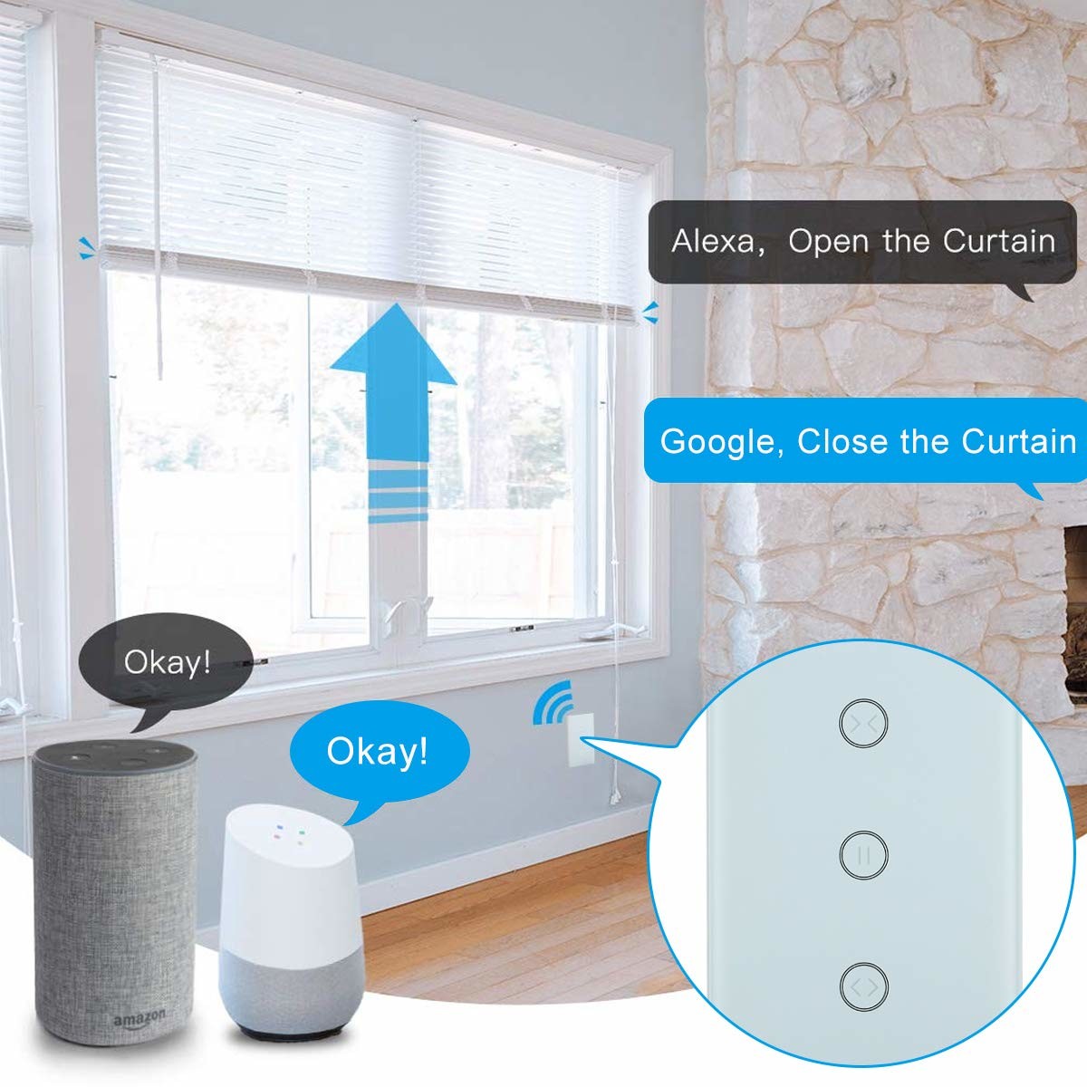 Oem Voice Operated Tuya App Remote On Off Window Roller Blinds Garage Wifi Curtain Shutter Switch With Google