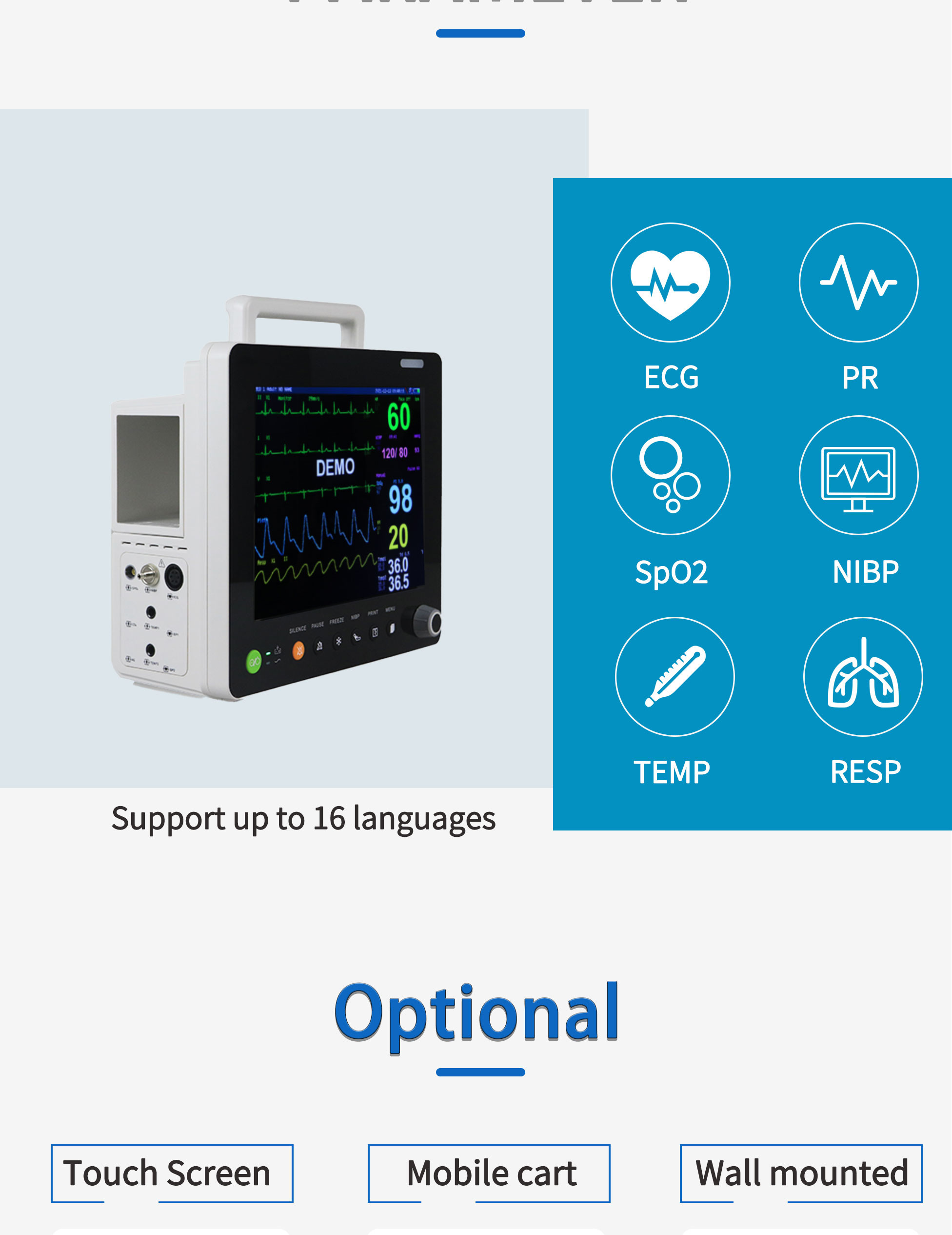 Hospital Cardiac Monitor Patient Pathological Analysis Equipments Modular Plug In