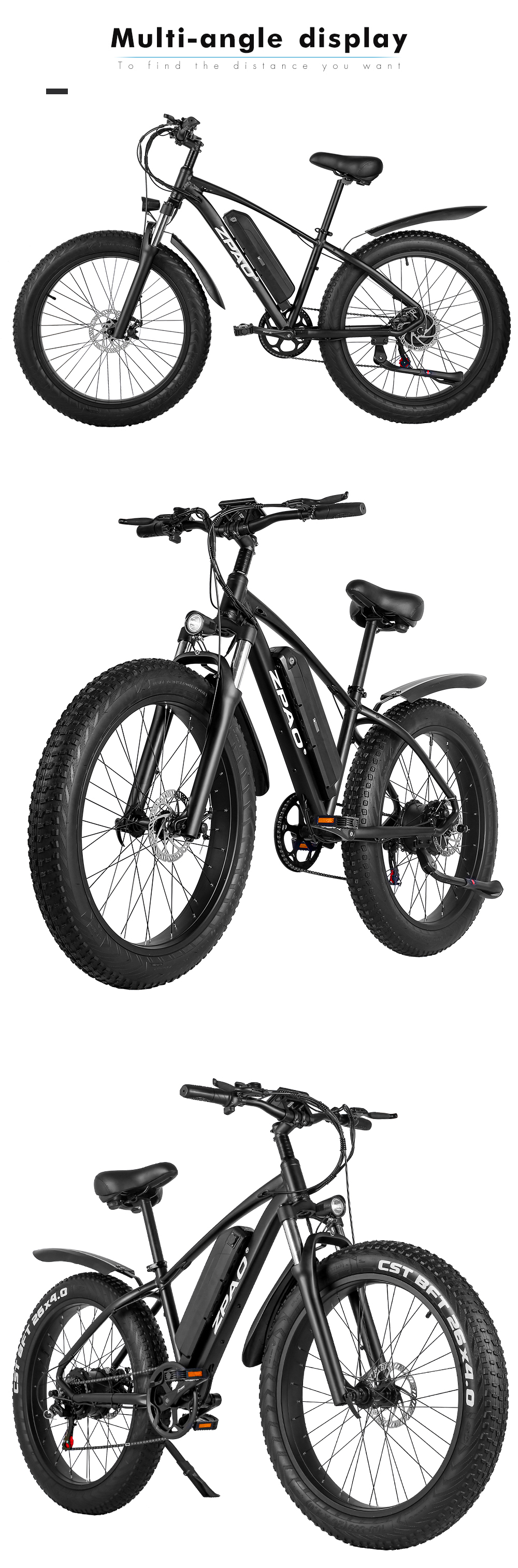 High Power 26 Inch 48V 1000W Fat Tyre Electric Bike With 14Ah - 17Ah Lithium Battery