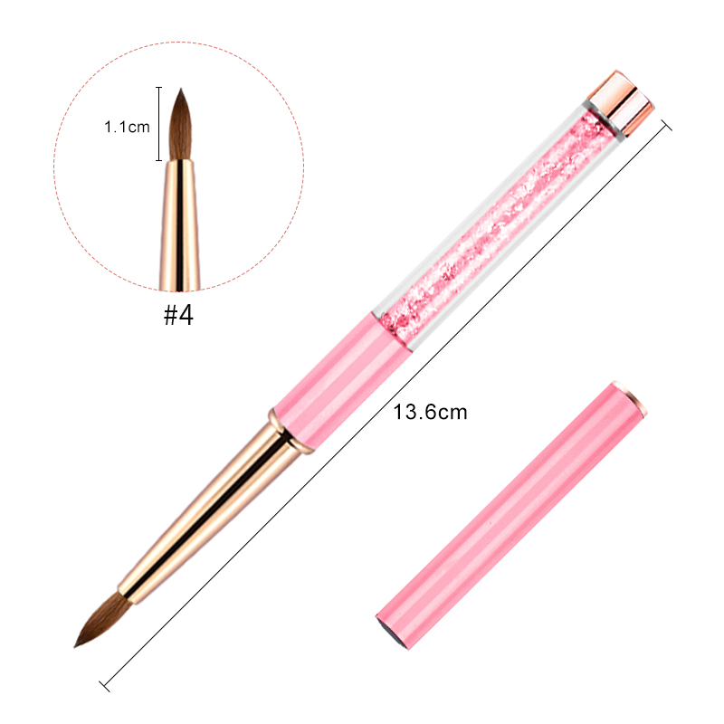 Manicure Pink Handle Acrylic Nail Brush Sable Round Nail Brush Size 6 8