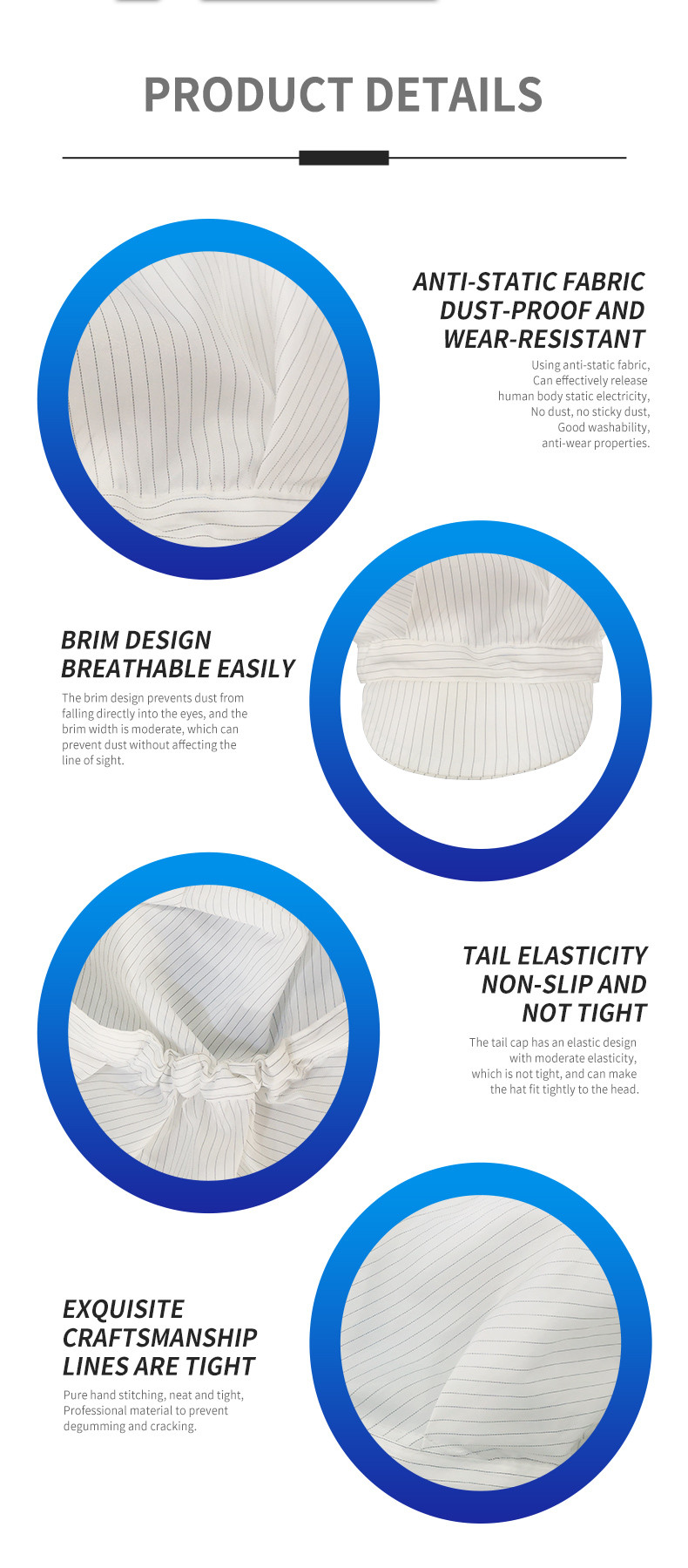 Cleanroom Cap Lint Free Polyester Clean Room Anti Static ESD Cap For Workwear