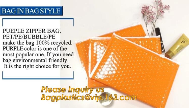 Holographic Factory Shiny gold Cosmetic bag Zipper Bubble Bag zip-lock Slider Padded Mailer metallic bubble zipper bagea