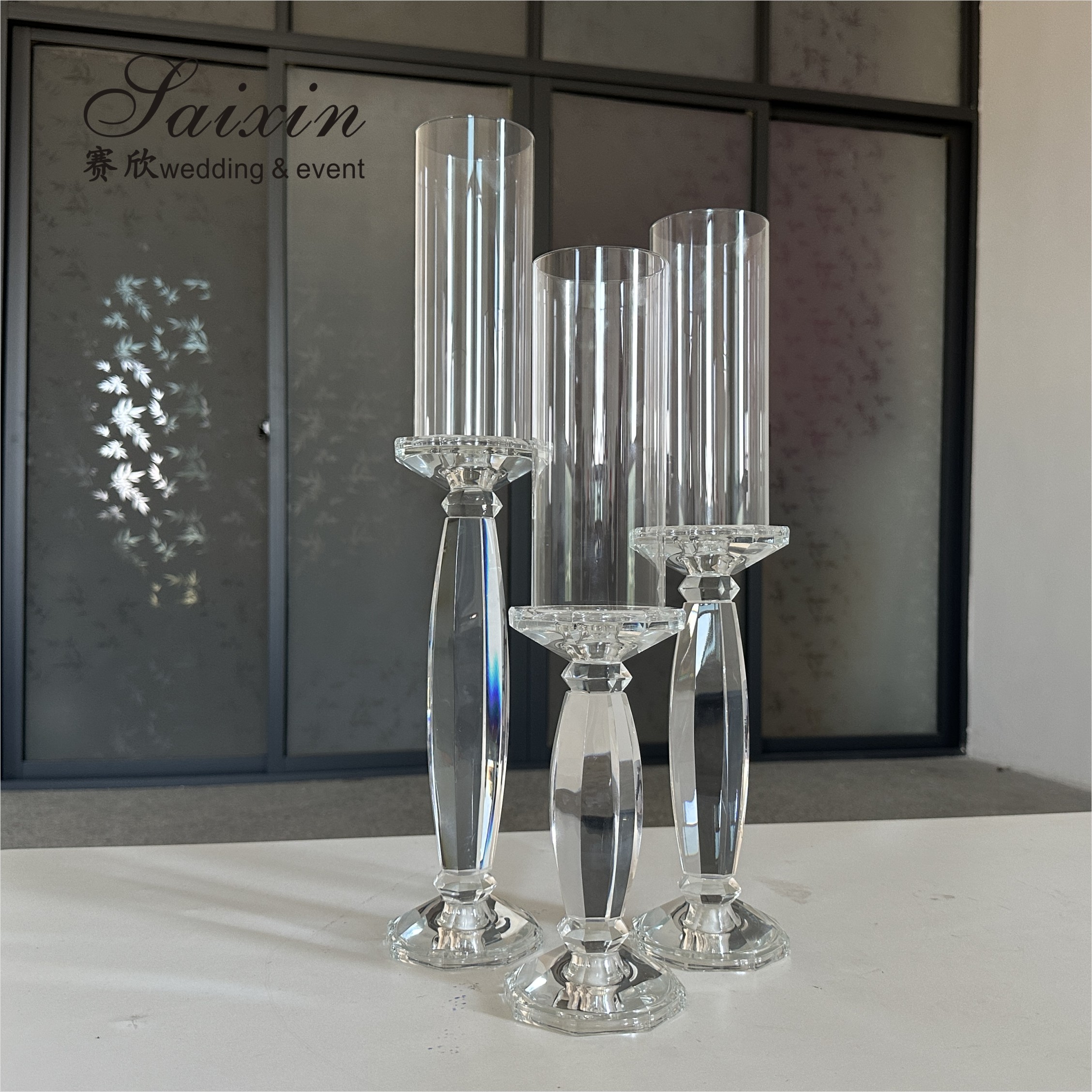 Wedding Centerpiece Supplier Tall Decoration Crystal Candlestick Holder Stand