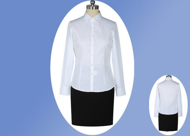 Office Uniform Shirts For Women , Perfect Long Sleeve White Shirt With Collar