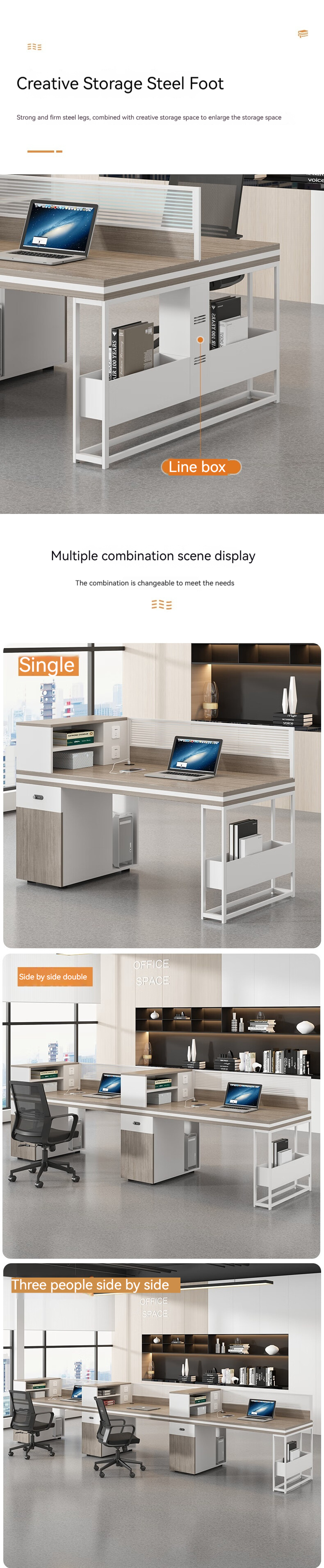 Employee Desktop Computer Table Multi-functional Office Desk and Chair for 4-6 People