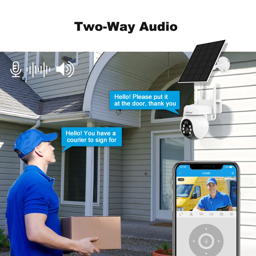 SriHome 4MP Solar 4G Battery Camera Outdoor Waterproof Two-way Audio Low Power Long Standby PTZ PIR Detection CCTV