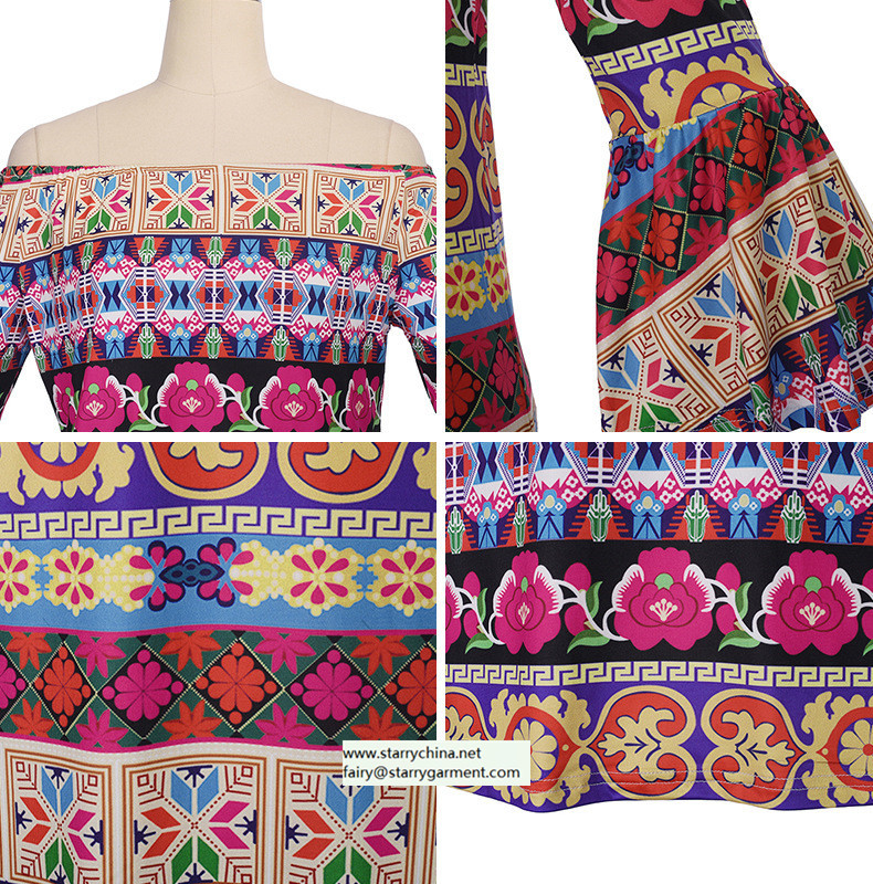 straples printed women dress with balloon sleeve national dresses