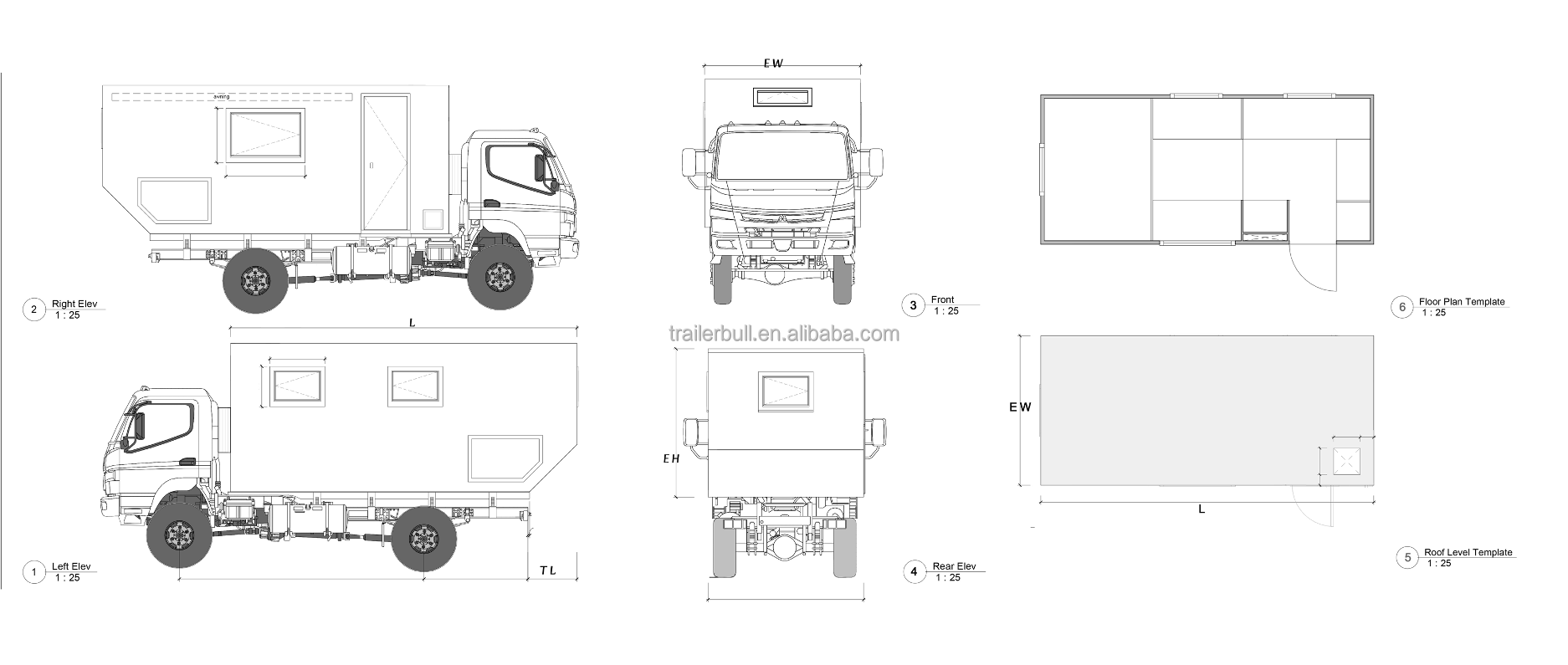 5200mm-17ft FRP-Pie Modular Sandwich Panels for 4x4 6x6 off-road truck Motorhome