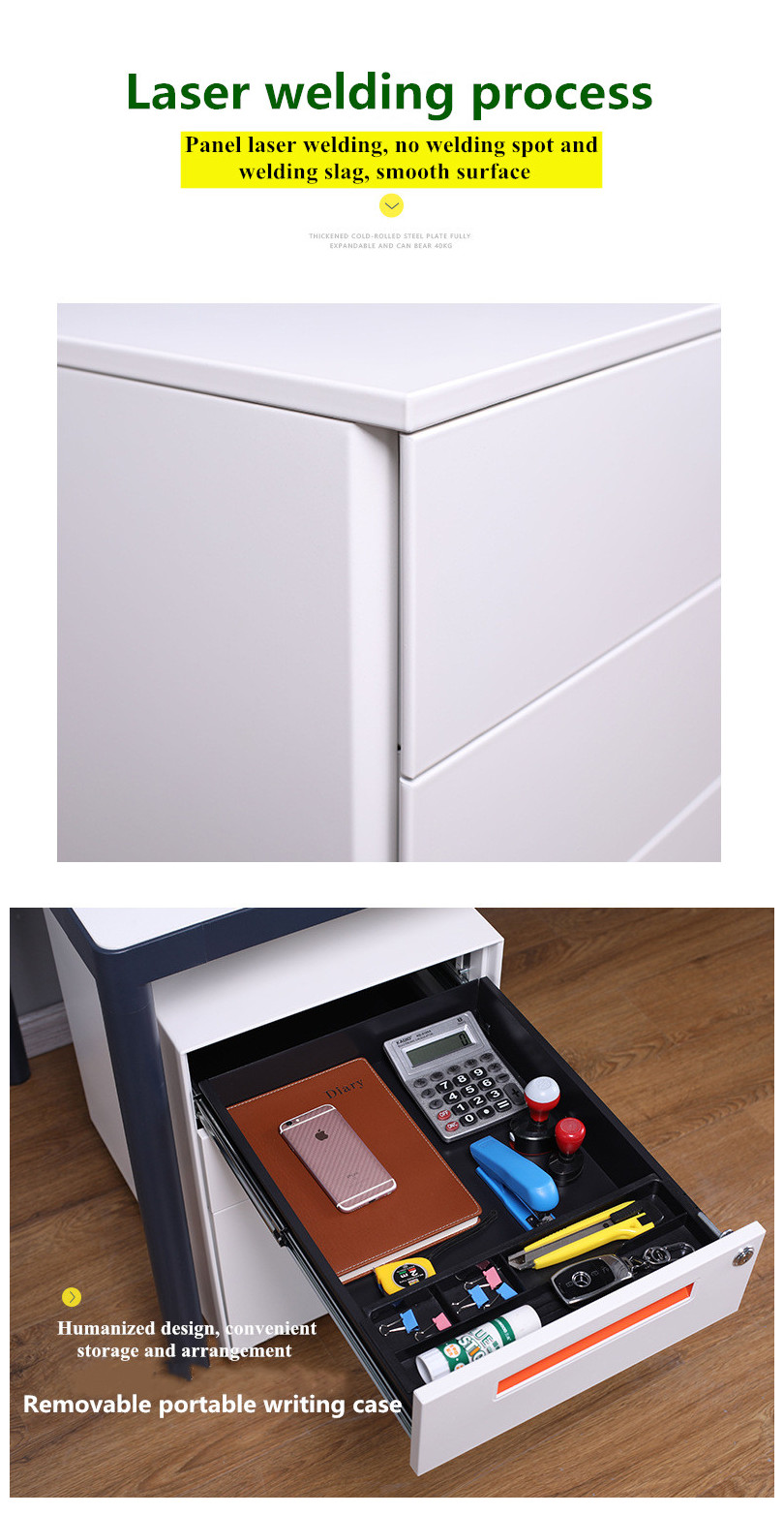0.6mm White 3 Drawer Lateral File Cabinet With Lock Modern
