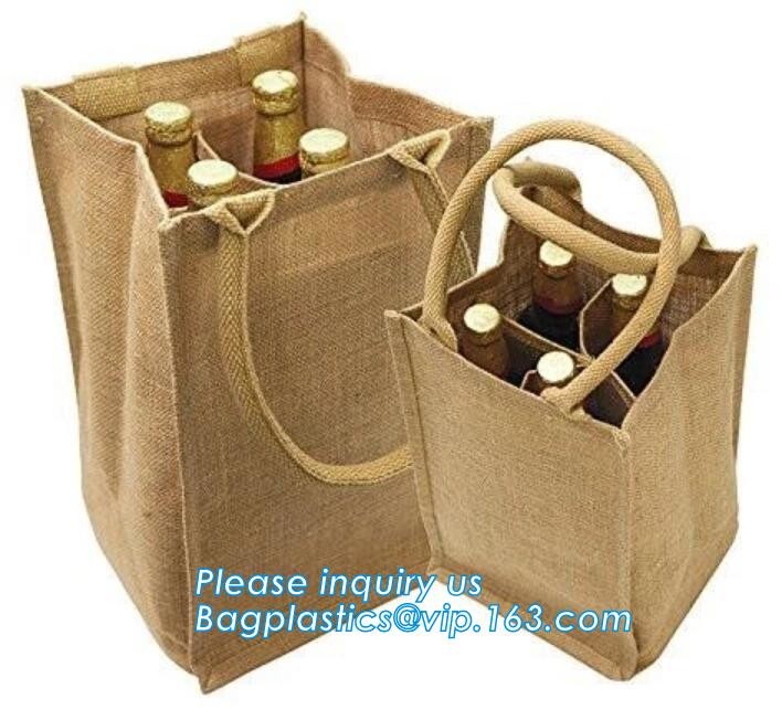 Natural Burlap Tote Shopping Bags Reusable Jute Bags with Full Gusset with Handles Laminated Interior tote shopper pack