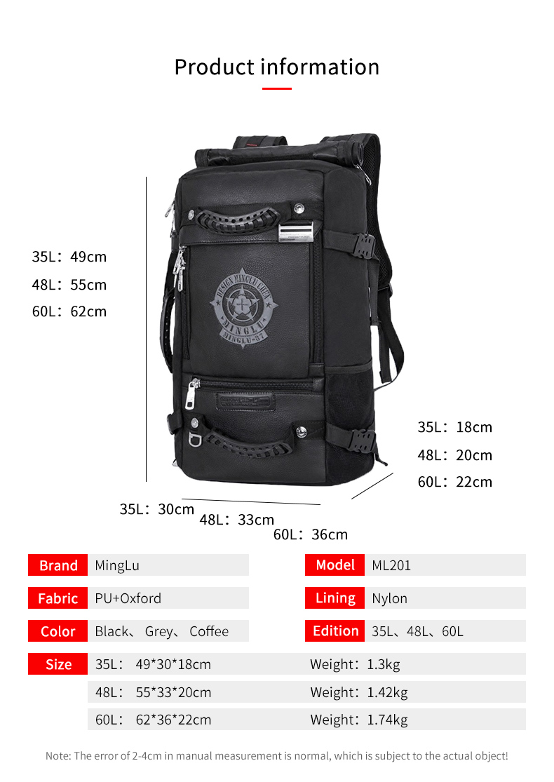 56-77L Large Capacity Hiking Backpack Anti Theft Water Resistant Laptop Bag