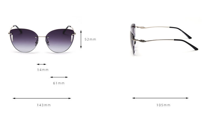 Frameless Trim Hollow Womens Driving Sunglasses Metal Frame Polarized