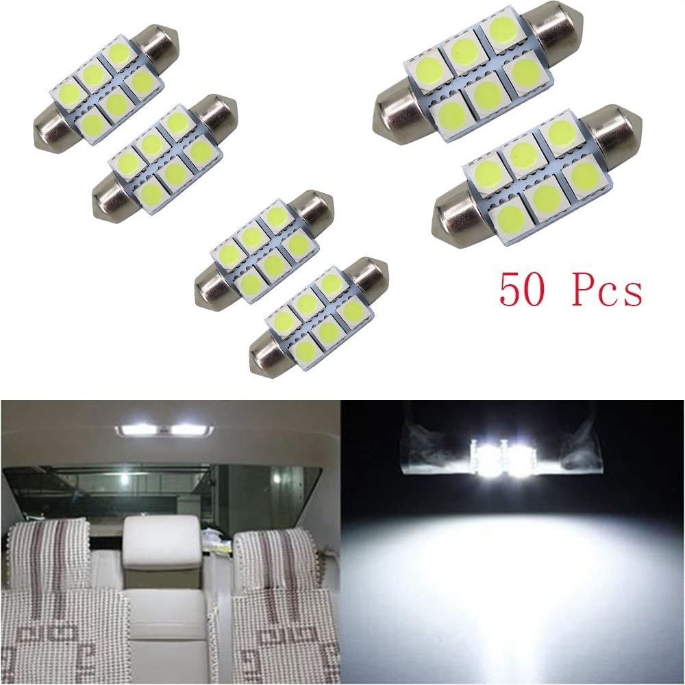 Festoon C5W 5050 6SMD LED Car Interior Lights Lamp Bulb Dome Blue White DC 12V 31mm 36mm 39mm 41mm