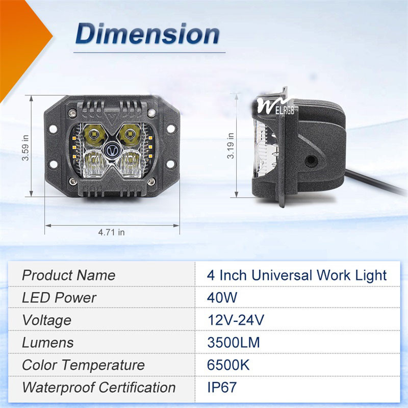 3500LM Cube Side Shooter Led Pods Vehicle LED Work Lights 12V 6500K