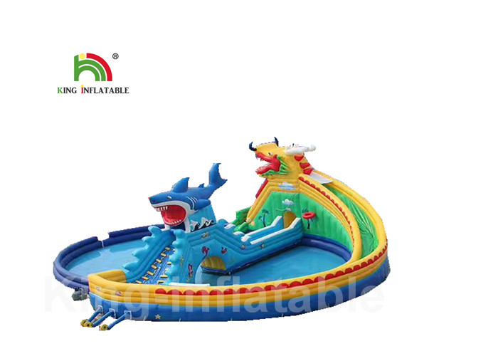 PVC 30 * 20m Blue Adult Giant Dragon Inflatable Water Parks With Logo Customized