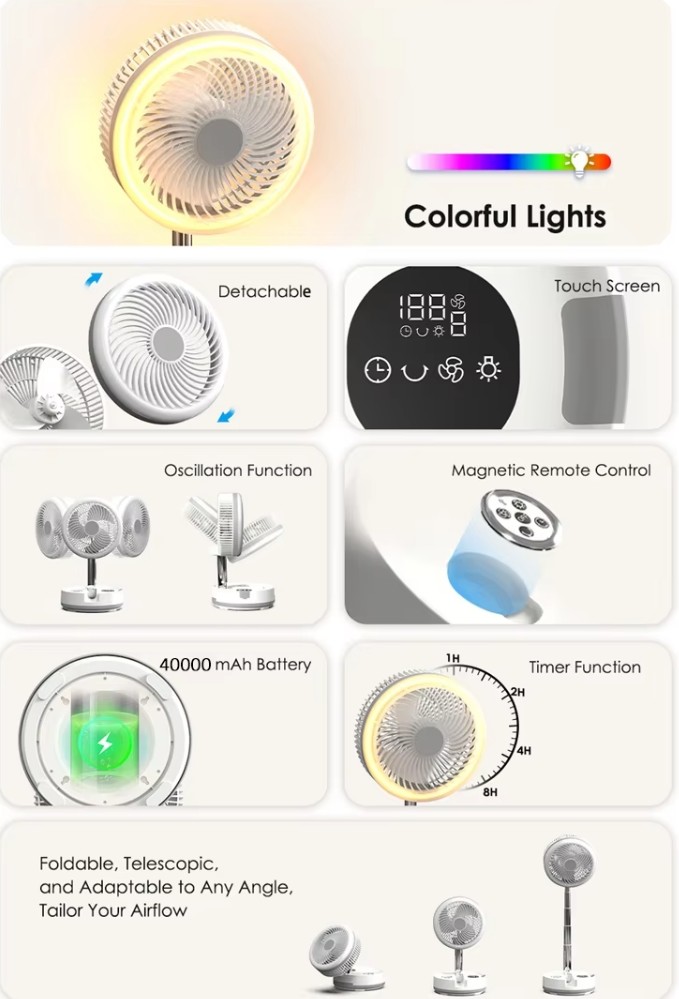 Socool Fan 40000mAh Type-C Power Source Personal Fan 9 Speed Levels Outdoor Camping Fan