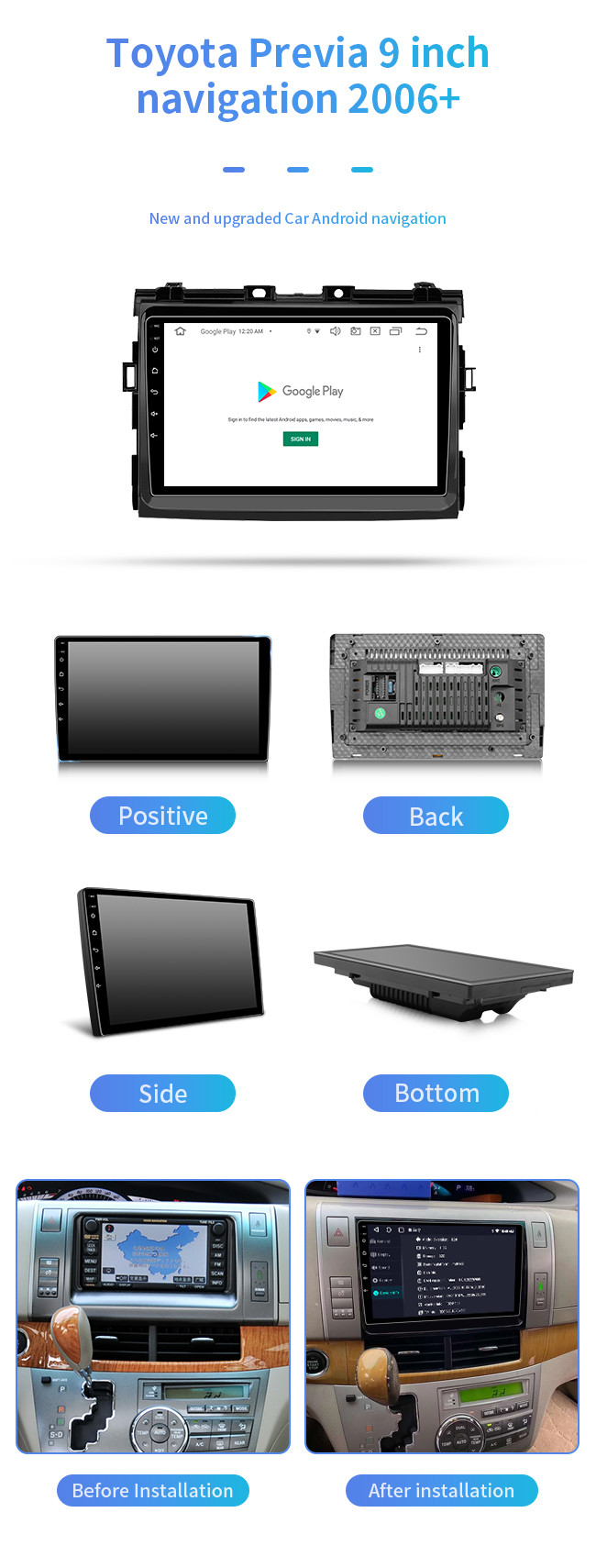 8 Core 9 Inch Touch Screen Car Navigation 2006+ Online Music Car MP5 For Toyota Previa