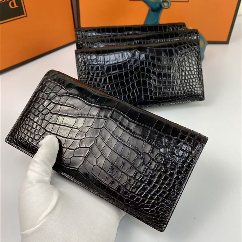 Genuine Crocodile Belly Skin Businessmen Bifold Clutch Purse Wallet Authentic Alligator Leather Male Long Card Holders