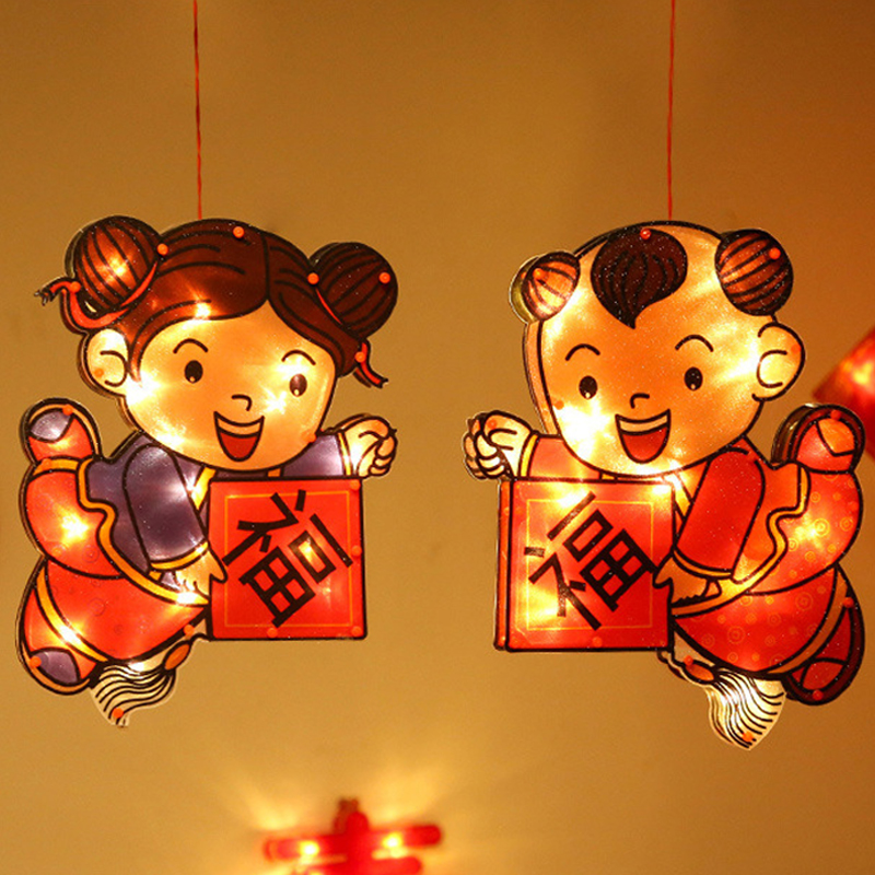 2022 Spring Festival Led Hanging Lights Interface Window Cup Suction Lantern Light Happy Chinese New Year Decorations